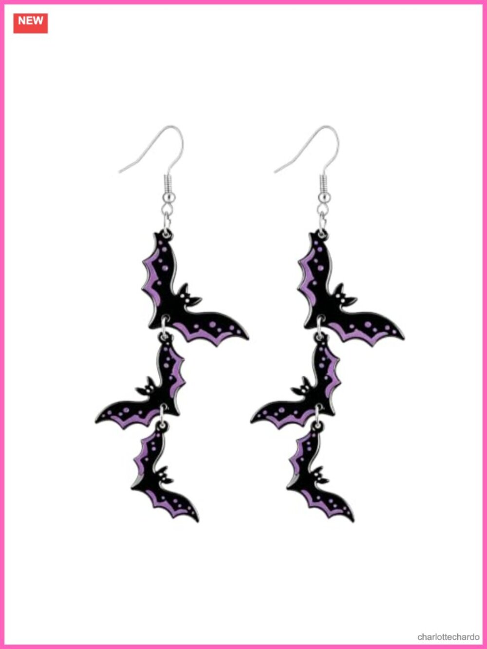 Acrylic Triple Bat Drop Dangle Earrings Halloween Gothic French Wire